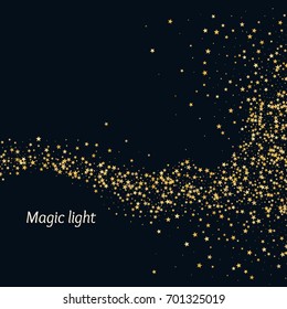 Vector gold glitter Magical light with a wave of stars on a Dark background