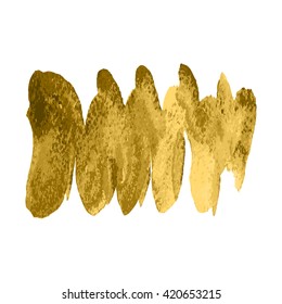 Vector gold glitter paint spiral wave smear stroke stain on white background. Abstract curled gold glittering textured art illustration. 