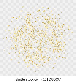 Vector gold glitter particles background effect for luxury greeting rich card. Sparkling texture. Star dust sparks in explosion on transparent background.