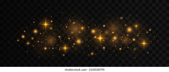 Vector gold glitter particles background effect for luxury greeting rich card. Star dust sparks in explosion on black background.