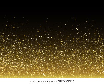 Vector gold glitter particles background effect  for luxury greeting rich card. Sparkling texture. Star dust sparks in explosion on black background.