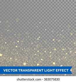 Vector gold glitter particles background effect for luxury greeting rich card. Sparkling texture. Star dust sparks in explosion on black background.
