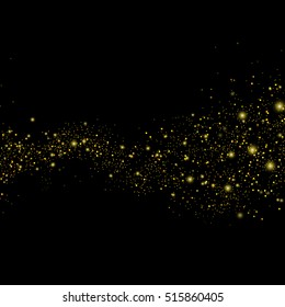 Vector gold glitter particles background effect for luxury greeting rich card.Star dust sparks in explosion on black background.