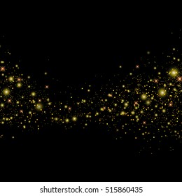 Vector gold glitter particles background effect for luxury greeting rich card.Star dust sparks in explosion on black background.