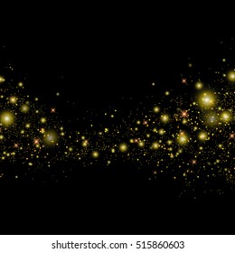 Vector gold glitter particles background effect for luxury greeting rich card.Star dust sparks in explosion on black background.