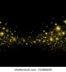 Vector gold glitter particles background effect for luxury greeting rich card.Star dust sparks in explosion on black background.