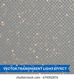 Vector gold glitter particles background effect for luxury greeting rich card. Sparkling spatter texture. Star dust sparks on transparent background. Glittering splatter backdrop