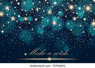 Vector gold glitter particles background effect for luxury greeting rich card. Sparkling texture. Star dust sparks in explosion on blue background. Vector illustration
