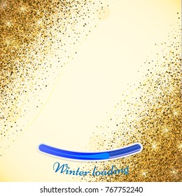 Vector gold glitter particles background effect for luxury greeting rich card. Sparkling texture. Star dust sparks on light golden background. Winter loading