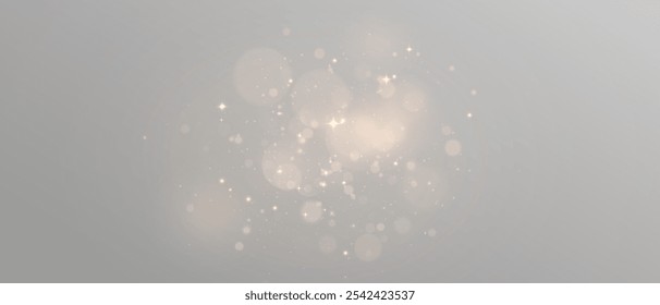 Vector gold glitter, sparkle, dust, bokeh, particles background effect. Glowing light effect with glitter on transparent background. Christmas light effect