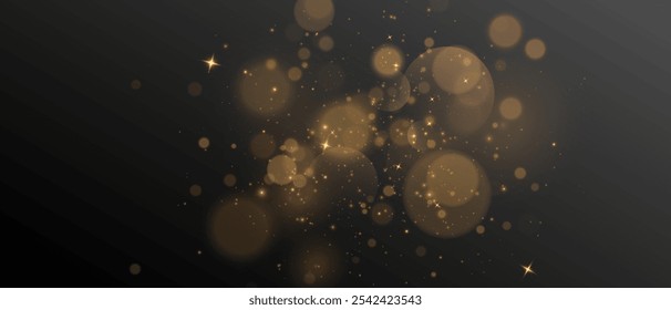 Vector gold glitter, sparkle, dust, bokeh, particles background effect. Glowing light effect with glitter on transparent background. Christmas light effect