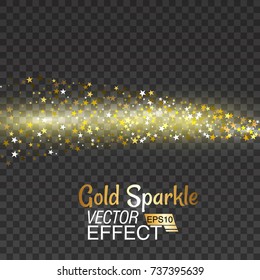 Vector gold glitter sparkle particles background effect on transparent background.