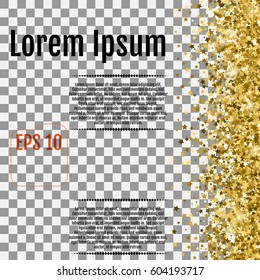 Vector gold glitter and stars background effect for luxury greeting rich card. Sparkling texture. Gold Stars on Transparent background.