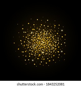 Vektorgold glitzernde Textur einzeln auf schwarzem Hintergrund. Design-Element für den Verkauf von Geschenkkarte, lebendiger Gutschein, Silvester- und Weihnachtsposter, Geburtstag oder Hochzeitseinladung