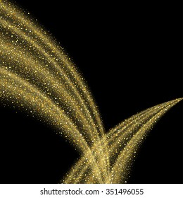 Vector gold glitter wave abstract background, golden sparkles on black background, vip design template