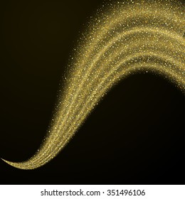 Vector gold glitter wave abstract background, golden sparkles on black background, vip design template