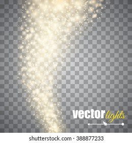 Vector gold glitter wave abstract background. Gold glittering star dust trail sparkling particles on transparent background. Magic background