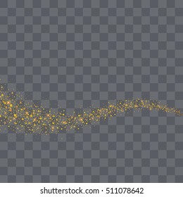 Vector gold glitter wave abstract on transparency background.