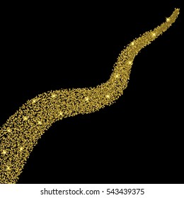 Vector gold glitter wave abstract background, golden sparkles on black background, vip design template.