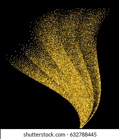 Vector gold glitter wave abstract background, golden sparkles on black background