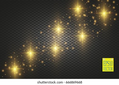 Vector gold glitter wave abstract illustration. Gold star dust trail sparkling particles isolated on transparent background. Magic concept