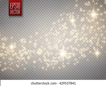 Vector Gold Glitter Wave Illustration. Gold Star Dust Trail Sparkling Particles Isolated On Transparent Background. Magic Concept