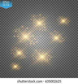 Vector gold glitter wave illustration. Gold star dust trail sparkling particles isolated on transparent background. Magic concept