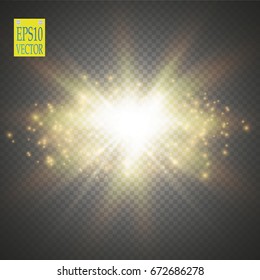 Vector gold glitter wave illustration. Gold star dust trail sparkling particles isolated on transparent background. Magic concept