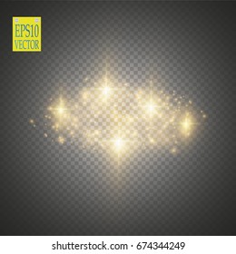 Vector gold glitter wave illustration. Gold star dust trail sparkling particles isolated on transparent background.