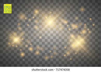 Vector gold glitter wave illustration. Gold star dust trail sparkling particles isolated on transparent background. Magic concept