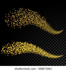 El oro vectorial reluciente estrellas de polvo cola. Brillante torpe.