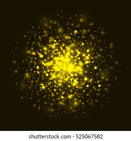 Vector gold glowing light glitter background. Christmas golden magic lights background. Star burst with sparkles on black background