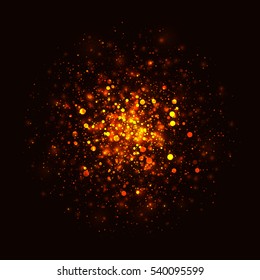 Vector gold glowing light glitter background. Christmas golden magic lights background. Star burst with sparkles on dark background