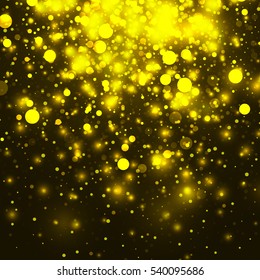 Vector gold glowing light glitter background. Christmas golden magic lights background. Star burst with sparkles on black background
