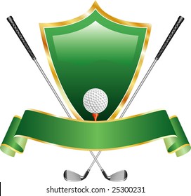 prêmio de golfe de ouro vetorial com escudo