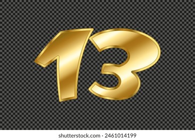 Vector gold gradient number 13 with outline