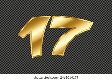 Vector gold gradient number 17 with outline