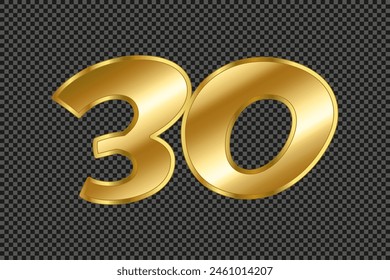 Vector gold gradient number 30 with outline