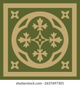 Vector gold and green ancient Roman ornament elements. Classic European parts of patterns. Lilies and crowns
