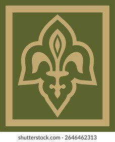 Vector gold and green ancient Roman ornament elements. Classic European parts of patterns. Lilies and crowns
