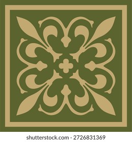 Oro Vector y Elementos verdes de ornamento romano antiguo. Partes clásicas europeas de patrones. Lirios y coronas
