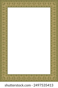 Vector gold with green Arabic national square ornament.  Ethnic rectangle, frame of eastern peoples. Persian painting.
