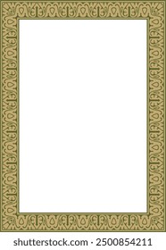 Vector gold with green Arabic national square ornament.  Ethnic rectangle, frame of eastern peoples. Persian painting.
