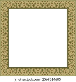 Vector gold with green Arabic national square ornament.  Ethnic rectangle, frame of eastern peoples. Persian painting.
