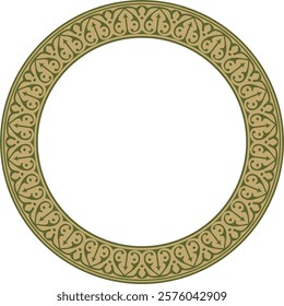 Vector gold with green Arabic national round ornament.  Ethnic circle, frame, ring of eastern peoples. Persian painting.
