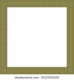 Vector gold with green classic Greek square ornament. Rectangle of Ancient Greece and Roman Empire. Byzantine painting of walls, floors and ceilings. Decoration of European palaces.
