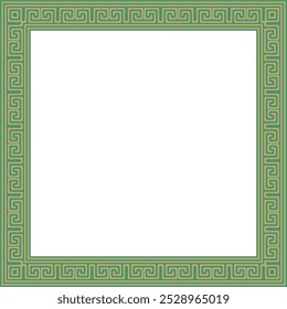 Vector gold with green classic Greek square ornament. Rectangle of Ancient Greece and Roman Empire. Byzantine painting of walls, floors and ceilings. Decoration of European palaces.
