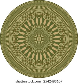 Vector gold with green classic Greek round ornament. Circle of Ancient Greece and the Roman Empire. Byzantine painting of walls, floors and ceilings. Decoration of European palaces.
