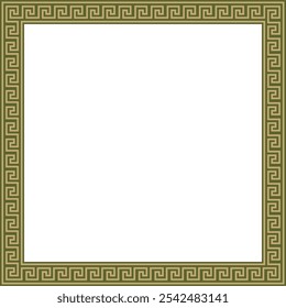 Vector gold with green classic Greek square ornament. Rectangle of Ancient Greece and Roman Empire. Byzantine painting of walls, floors and ceilings. Decoration of European palaces.
