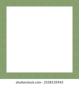 Vector gold with green classic Greek square ornament. Rectangle of Ancient Greece and Roman Empire. Byzantine painting of walls, floors and ceilings. Decoration of European palaces.
